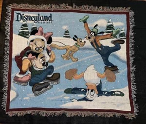 Vintage Walt Disney World Parks Tapestry Woven Throw Blanket Mickey Minnie - Picture 1 of 4