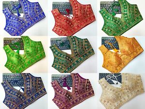 Indian Ready Made Stitched Saree Blouse Fentam Silk Sequence Embroidery Work F.S