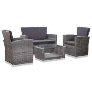 4 Pieces Rattan Patio Furniture Set Garden Lawn Sofa Set W/ Cushioned Seat Gray