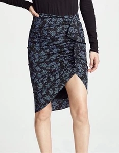 Veronica Beard Black/ Blue 100% Silk Floral Print Hazel Ruched Skirt Size 6 - Picture 1 of 10