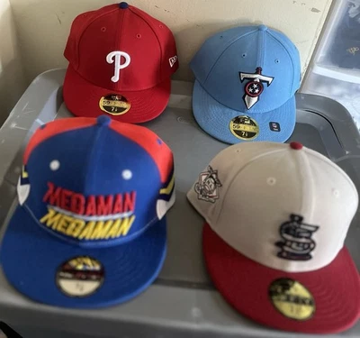 4 fitted hat bundle size 7 1/4 phillies titans st louis sports megaman brand new - Image 1 of 3