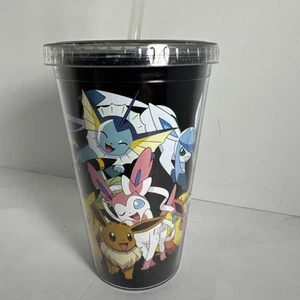 Pokemon 2016-16oz Insulated Tumbler Pikachu Eevee with straw very clean eevee - Picture 1 of 6
