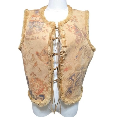 Chaleco Nancy Bolen City Girl imitación gamuza piel recortada estampado nativo con cordones talla M Foto 1 de 4