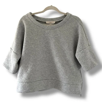 Ann Taylor LOFT Cropped Short Sleeve Women's Sweatshirt, Gray, Crew Neck L - Image 1 of 4