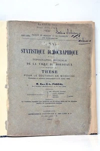 Essay über die Bevölkerungsstatistik Medizinische Topographie Bordeaux 1884 - Bild 1 von 11