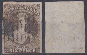 NEW ZEALAND 1862/64 QV FFQ 6d. BROWN IMPERF WMK STAR SG#42 USED (ID:061/D66024) - Picture 1 of 1