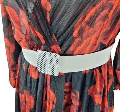 Vintage 90s Waist Belt for Dresses Womens M/L White Wide Stretch Polka Dot - Image 1 of 4