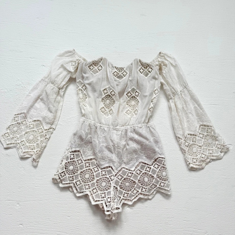 Stone Cold Fox Cream Lace Off Shoulder Romper, Size 1 (XS/S) - Image 1 of 4