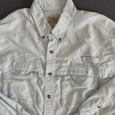 Camisa LL Bean Para Hombre Grande Azul Ventilada Mezcla de Nailon Pestaña Enrollable L/S Pesca Utilidad Foto 1 de 4