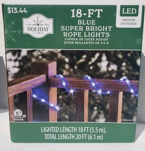 Holiday Time 18ft Blue LED Super Bright Rope Lights Christmas Hanukkah NEW - Picture 1 of 6