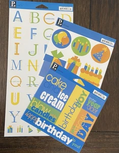 PEBBLES INC STICKERS ABC PHRASES BIRTHDAY BOY BALLOONS PARTY FRIENDS MEMORIES - Picture 1 of 1