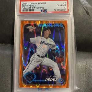 PSA 10 Gem EURY PEREZ 2024 Topps Chrome ORANGE Raywave #6/25 Marlins Logo - Bild 1 von 5