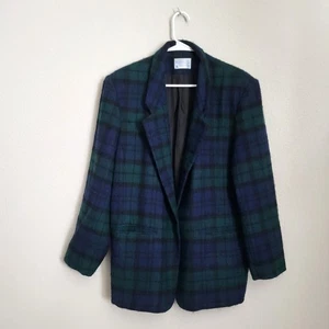 Pendleton Plaid Blazer Womens 20W Wool Blue Green Black Preppy Fall Winter USA - Picture 1 of 13