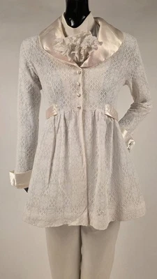 VINTAGE 1970’S SATIN PANTSUIT W MATCHING SATIN TRIMMED LACE JACKET - Image 1 of 4