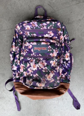 JANSPORT Floral Backpack Leather Bottom Travel Work or Laptop Book Bag Skater - Image 1 of 4