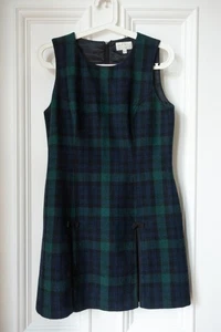 Jack Wills Black Watch Navy Wool Tartan Pinafore Dress Bow Preppy Size UK 12 M - Picture 1 of 10