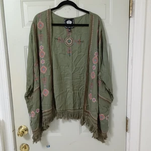 Anthropology Z y L Cover kimono Women's One Size Green embroidery. - Picture 1 of 9