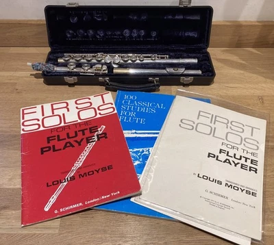 Flauta enchapada en plata Artley 18-0 vintage - Hecha en EE. UU. con estuche + libros Foto 1 de 2