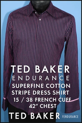 Camisa de vestir Ted Baker Endurance a rayas de algodón superfino 15 38 puño francés 42" Foto 1 de 4
