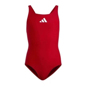 Adidas Girls Swimsuit L Red One Piece 3 Bars Logo Bathing Suit Beach Pool NWT - Picture 1 of 2