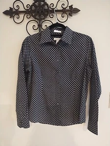 Charter Club Damen schwarz Print Button Down bügelfrei Shirt, Größe 8 neu ohne Etikett - Bild 1 von 9