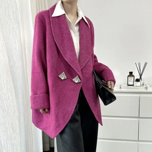 Womens Woolen Lapel Collar Mid Long Trench Coat Jacket Overcoat Autumn Loose Fit - Picture 1 of 27