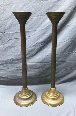 Vintage Pair 24" Tall Brass Mantel Top Candle Stick Holders Old 389-23B Cover
