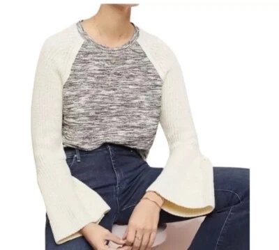 Dolan Anthropologie Knit Sweater Size M Grey White Bell Long Sleeve Soft Cotton - Image 1 of 4