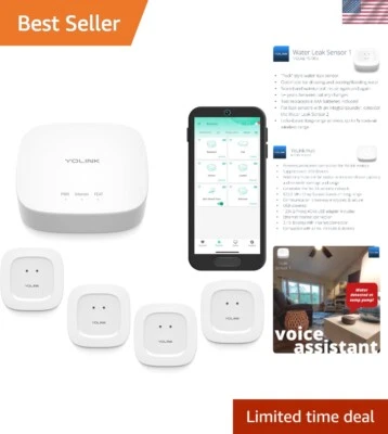 Smart Water Leak Sensor Hub Kit - 4 Sensors, Alexa Compatible, Easy Setup - Image 1 of 4