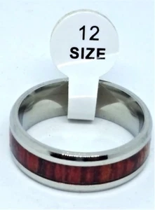 Wood Inlay Men's Ring Size 12 Stainless Steel Quick Shipping USA - Picture 1 of 4