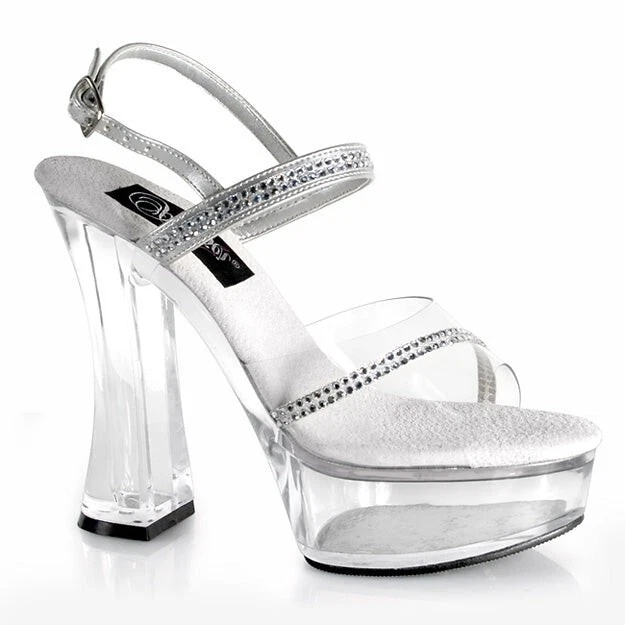 PLEASER USA Expose-529 Clear Diamond Chunky Platform Heel IN-STOCK