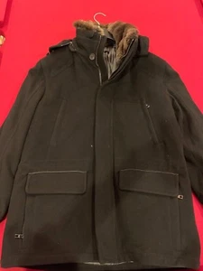 ANDREW MARC PARKA COAT W/ DETACHABLE RABBIT FUR COLLAR AND HOOD BLACK SZ LARGE - Picture 1 of 10