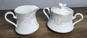 Mikasa Charisma grau L9049 Milchkännchen und Zuckerdose mit Deckel Floral Goldrand Japan - Bild 1 von 16