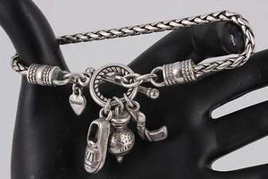 TAIWAN BRIGHTON WHEAT CHAIN CHARMS BRACELET 925 FINE 2849 - Picture 1 of 2