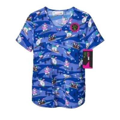 Scrubstar Women's Winter Chillin Blue V Neck Scrub Top with Pockets Polyester🆕 - Image 1 of 4