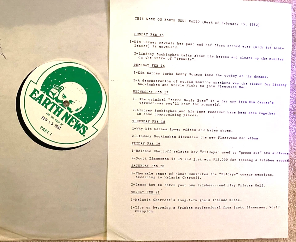 2/15/82 EARTH NEWS FEATURES 4 PART LINDSEY BUCKINGHAM &  4 PART KIM CARNES - Image 1 of 1