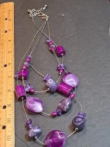 CHICO'S Amethyst Purple Multi Strand necklace 22 in Real Glass & Acrylic Beads - Picture 1 of 14