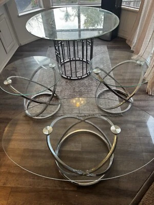 3-Piece Occasional Coffee And End Table Set Chrome And Clear - Image 1 of 4