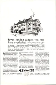DRUCKANZEIGE 1926 Aetna Lebensversicherung Kombination Aufenthaltspolice lauernde Gefahren - Bild 1 von 3