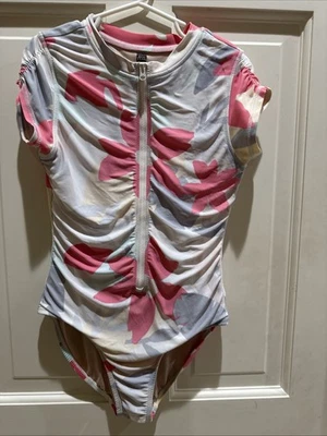 Tea Collection Girl’s Size 10 Short Sleeve Flower One Piece Swimsuit - Image 1 of 3