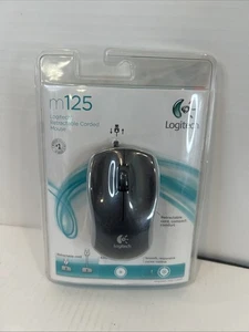 Logitech M125 Retractable Corded Mouse For Laptop Desktop Sealed - Picture 1 of 2