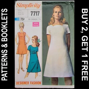 Abito moda designer semplicità vintage modello #7717 taglia 14 NON TAGLIATO - Foto 1 di 7