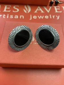 Retired James Avery Shewa Sterling Silver Onyx French Back Post Earrings - Picture 1 of 10