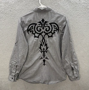 Helix Shirt Adult Medium Gray Pearl Snap Embroidered Western Rodeo Mens Y2K - Picture 1 of 12