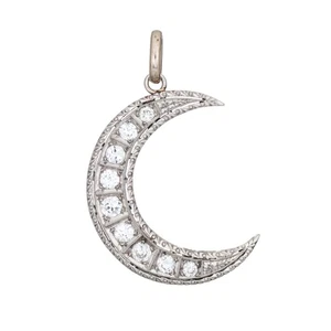 Vintage Art Deco Diamond Crescent Moon Pendant Platinum Estate Fine Jewelry - Picture 1 of 3