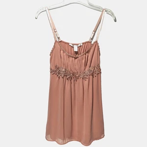 Max Studio Women Sz S Babydoll Tank Top Fairy Coquette Milkmaid Pink Crochet Y2K - Picture 1 of 10