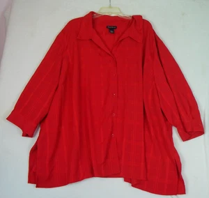 Maggie Barnes Red Blouse Button Front 3/4 Sleeves Women's Size 5X 34/36W Shirt - Picture 1 of 8