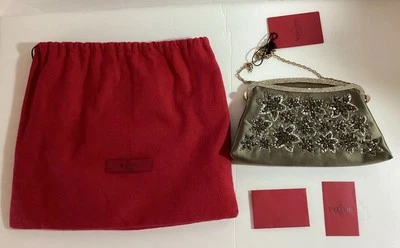 Valentino Satin Taupe Color Floral Bead Embroidered Crystal Evening Bag $3095 - Image 1 of 4