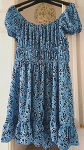 Blue Mix Animal Print Off Shoulder Bardot Summer Dress 👗10 12 Holiday - Picture 1 of 6