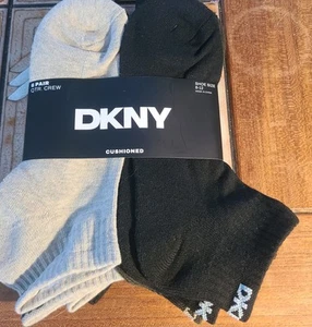 DKNY Logo 6 Pairs Quarter Crew Cushioned Men's Socks Fits 8 To 12 Black Grey - Picture 1 of 8